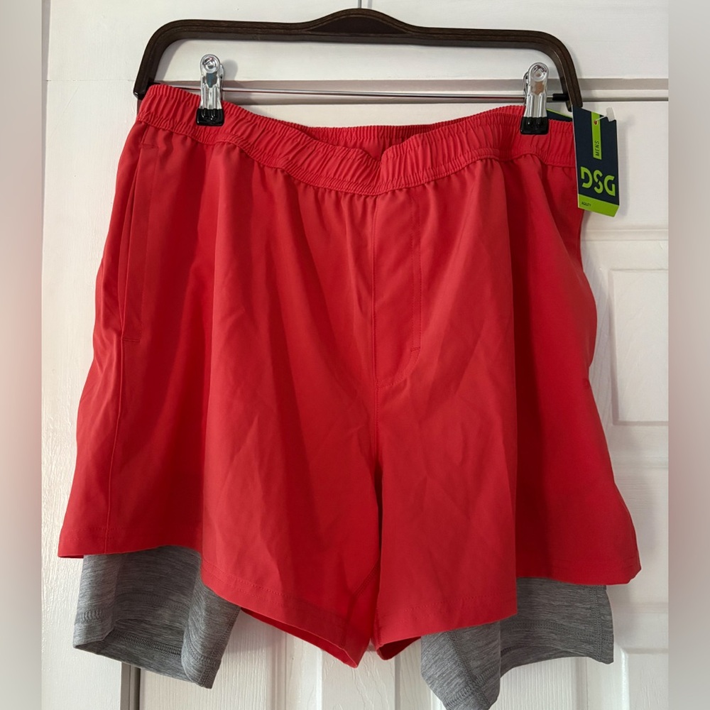 DSG Vibrant Red / Orange and Gray 2-1 Athletic‎ Shorts Size Large NWT